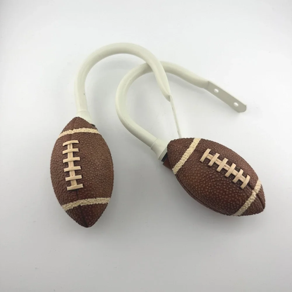 Football Curtain Tie Back Hooks Kids Room Set of 2 Brown Sports Decor 6 x 2 in